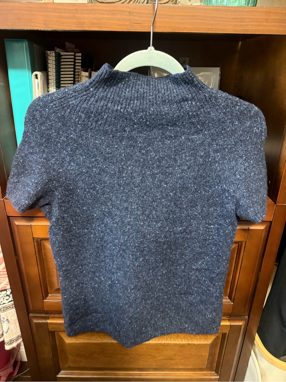 Elie Tahari Cashmere Navy Speckled Short-Sleeve Mock Turtleneck Sweater